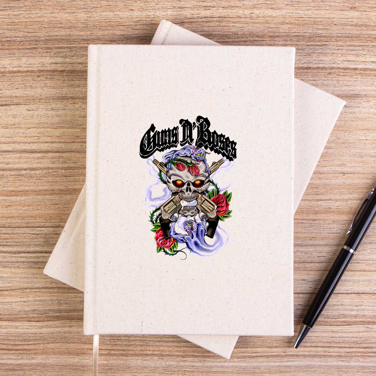 Guns N Roses Skull and Gun Çizgisiz Kanvas Defter