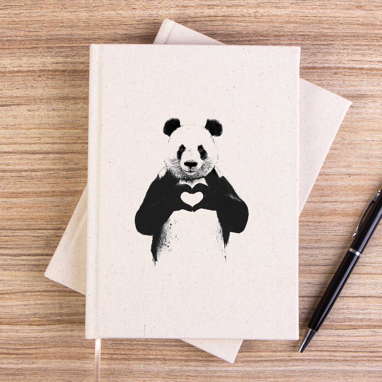 Panda Love Çizgisiz Kanvas Defter