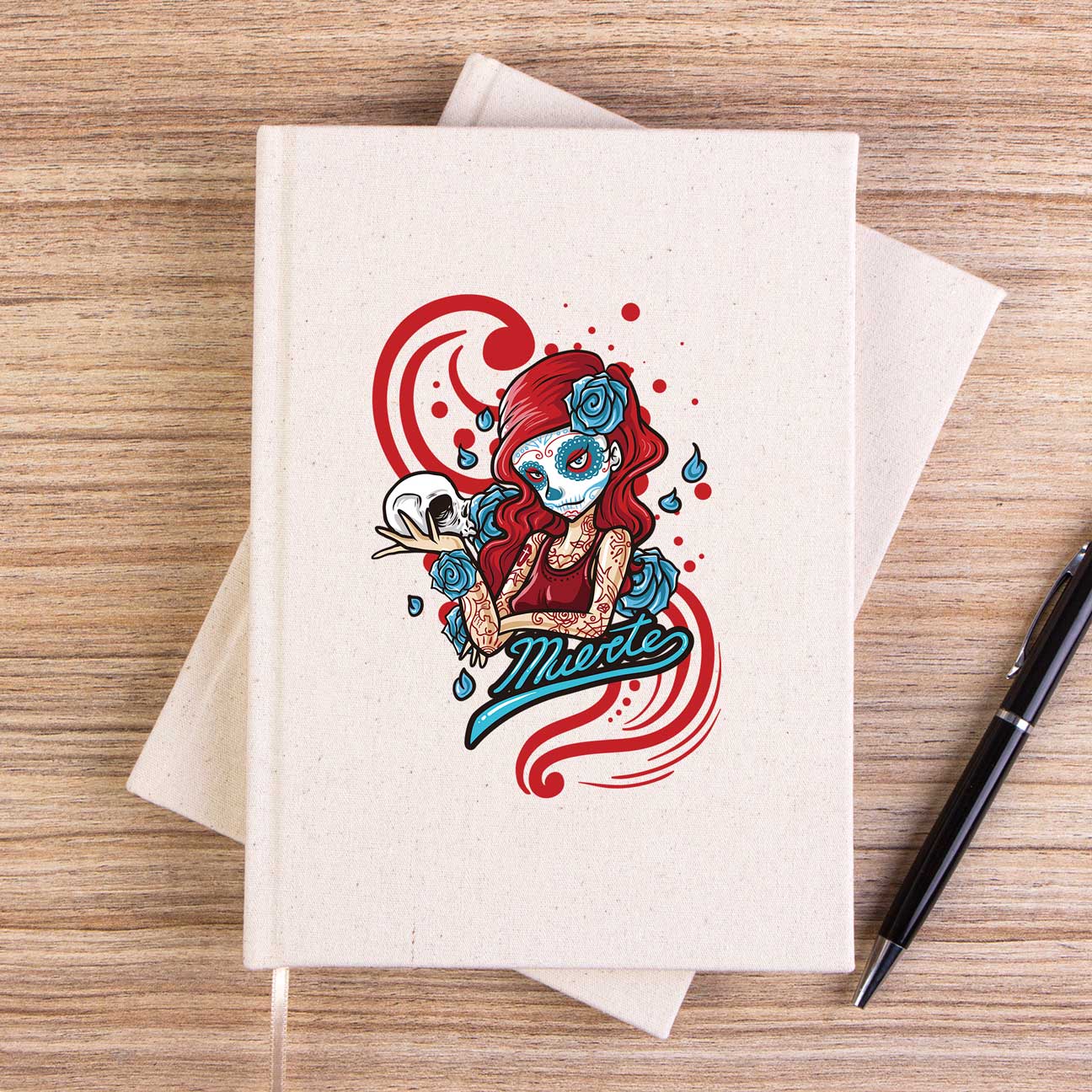 Model Girl With Red Tatto Cartoon Çizgisiz Kanvas Defter