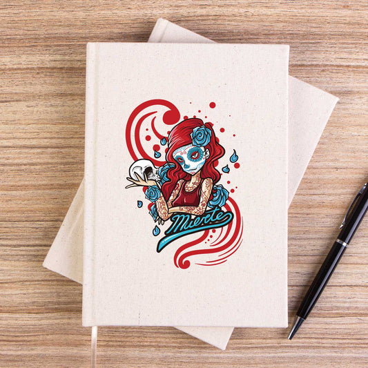 Model Girl With Red Tatto Cartoon Çizgisiz Kanvas Defter