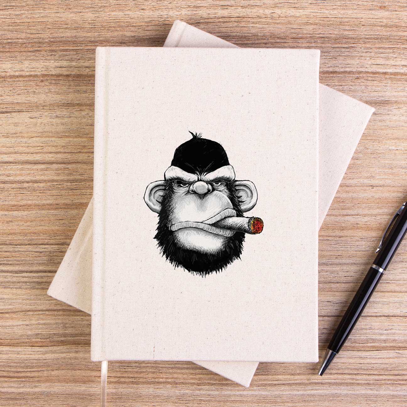 Pro Drinking Monkey Cartoon Çizgisiz Kanvas Defter