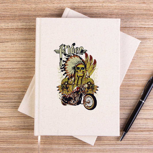 Motorcycle Skull Rider Çizgisiz Kanvas Defter