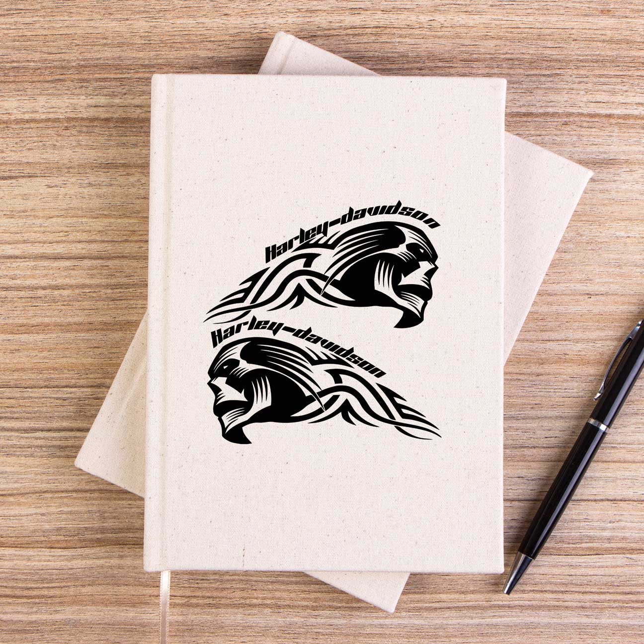 Harley Davidson Skull Text Çizgisiz Kanvas Defter