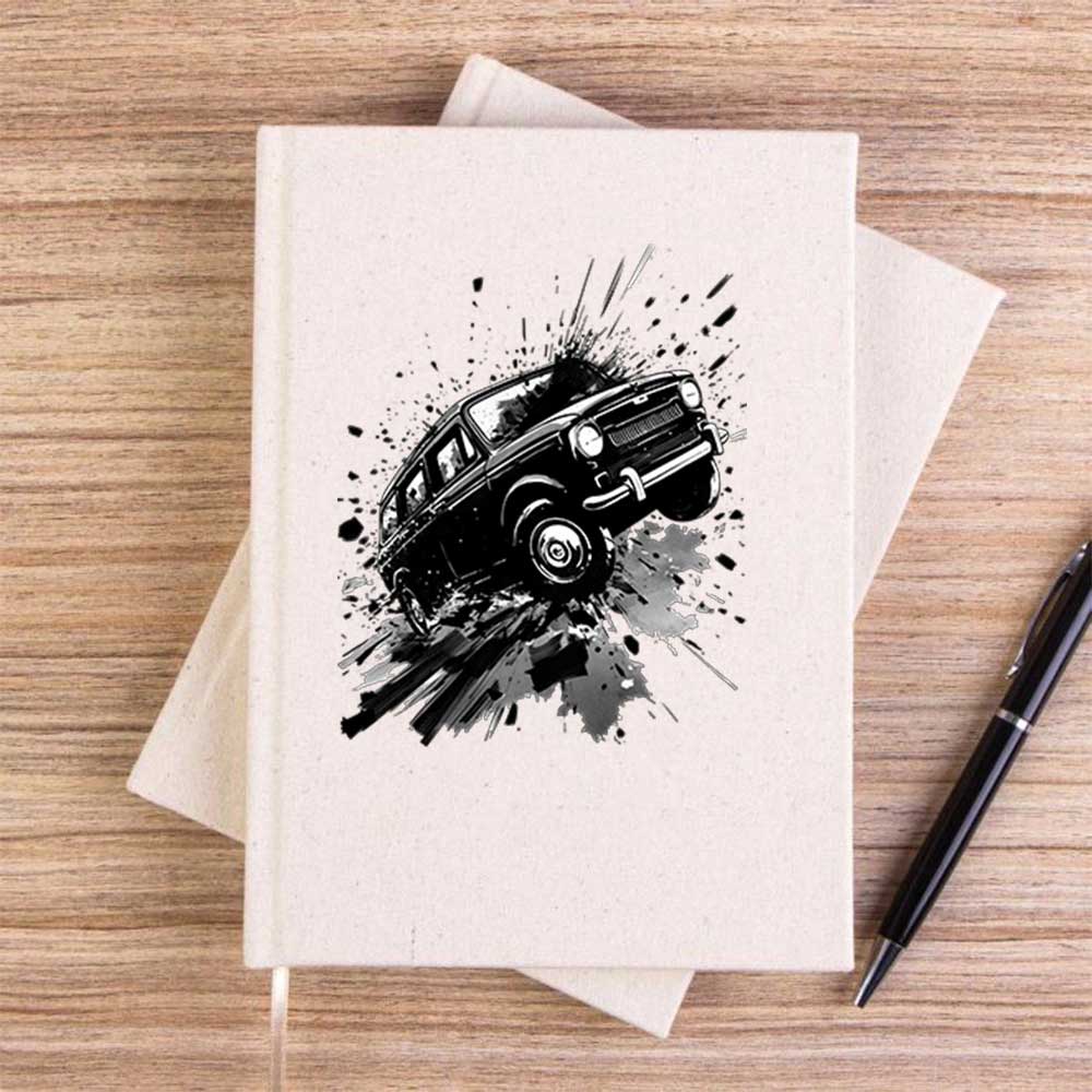 Cartoonish Travelling Black Car Çizgisiz Kanvas Defter