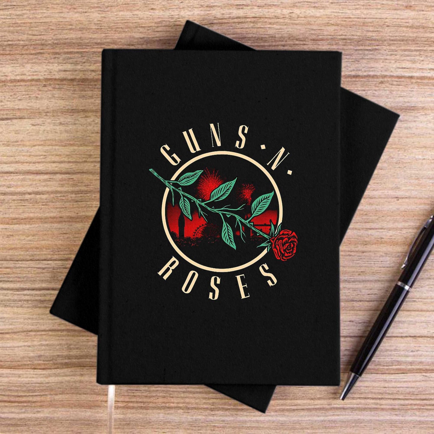 Guns N Roses Flower Siyah Çizgisiz Kanvas Defter