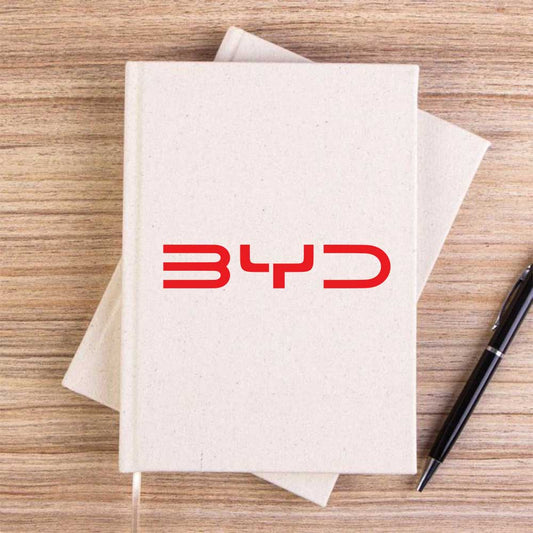 BYD Logo Text Red Krem Çizgisiz Kanvas Defter