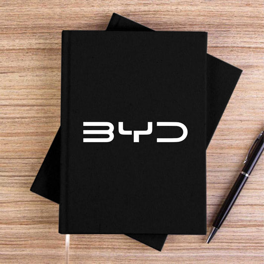 BYD Logo White Siyah Çizgisiz Kanvas Defter