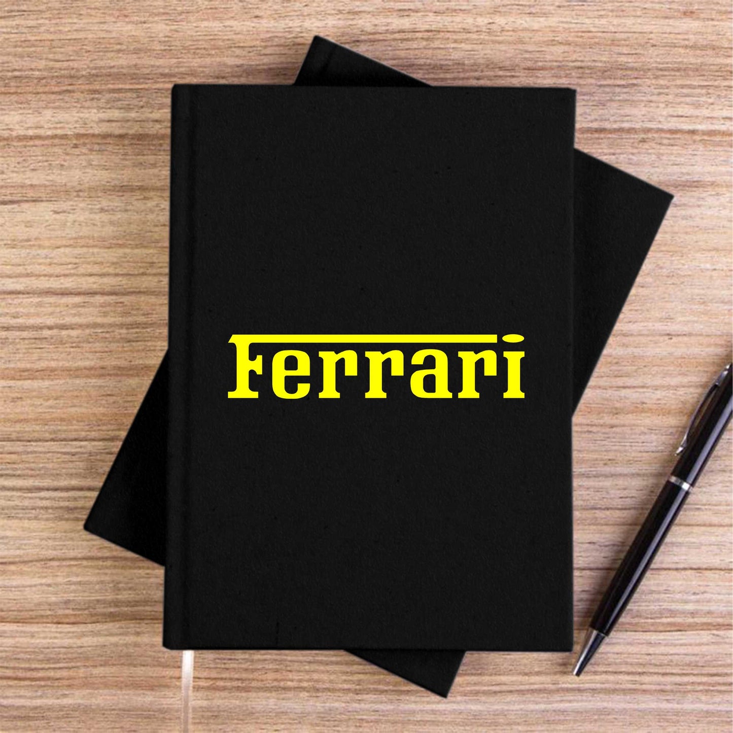 Ferrari Gold Text Siyah Çizgisiz Kanvas Defter