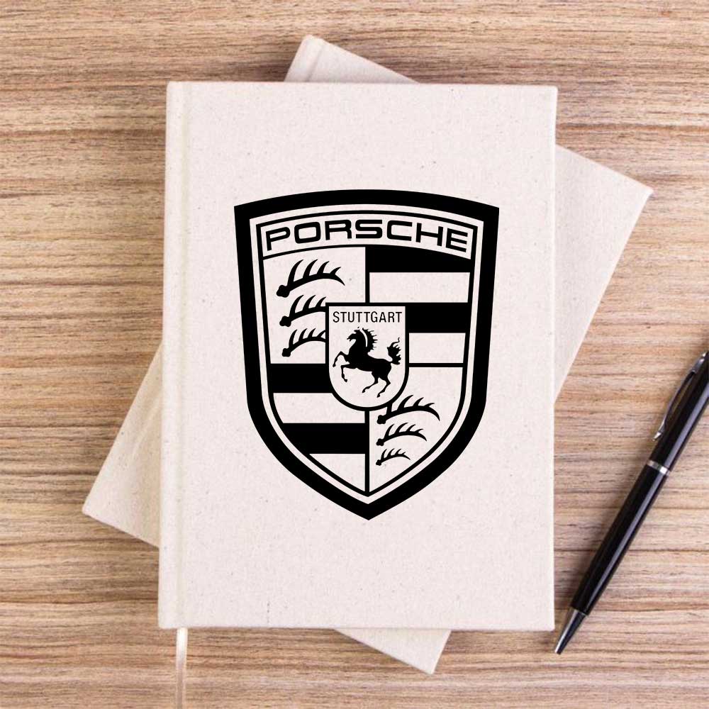 Porsche Logo Black Krem Çizgisiz Kanvas Defter