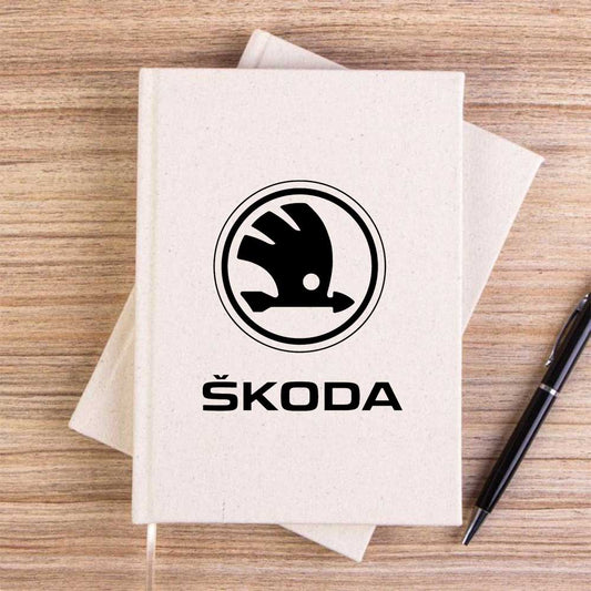 Skoda Logo Krem Çizgisiz Kanvas Defter