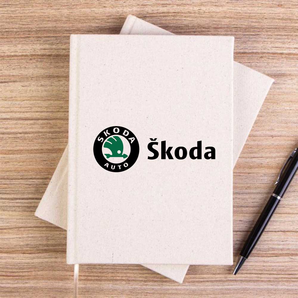 Skoda Text Logo Krem Çizgisiz Kanvas Defter