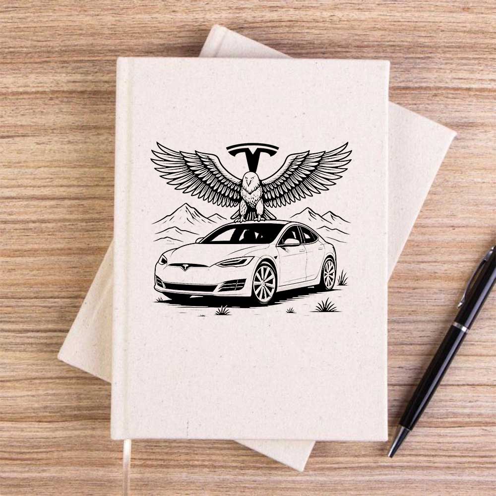Tesla And Eagle Krem Çizgisiz Kanvas Defter