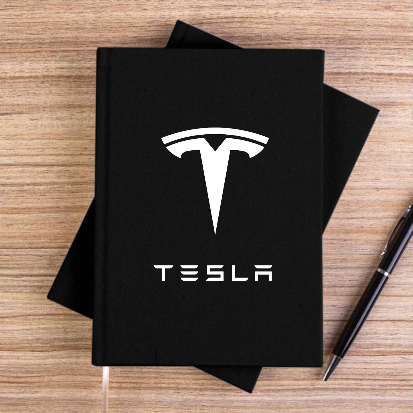 Tesla Logo Text Siyah Çizgisiz Kanvas Defter