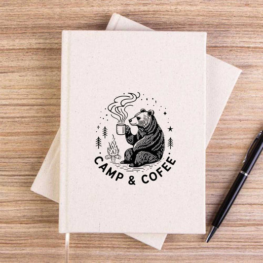 Camp Coffe Bear Krem Çizgisiz Kanvas Defter