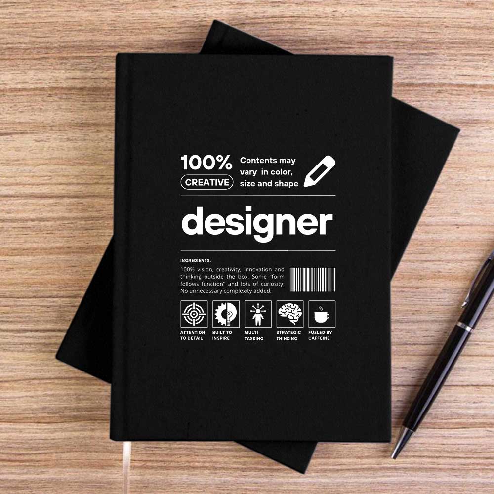 Designer Siyah Çizgisiz Kanvas Defter