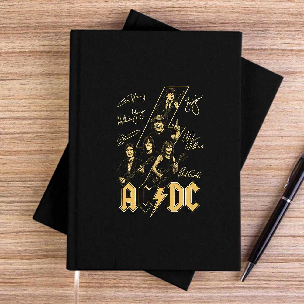 Ac Dc Silüet İmza Siyah Çizgisiz Kanvas Defter