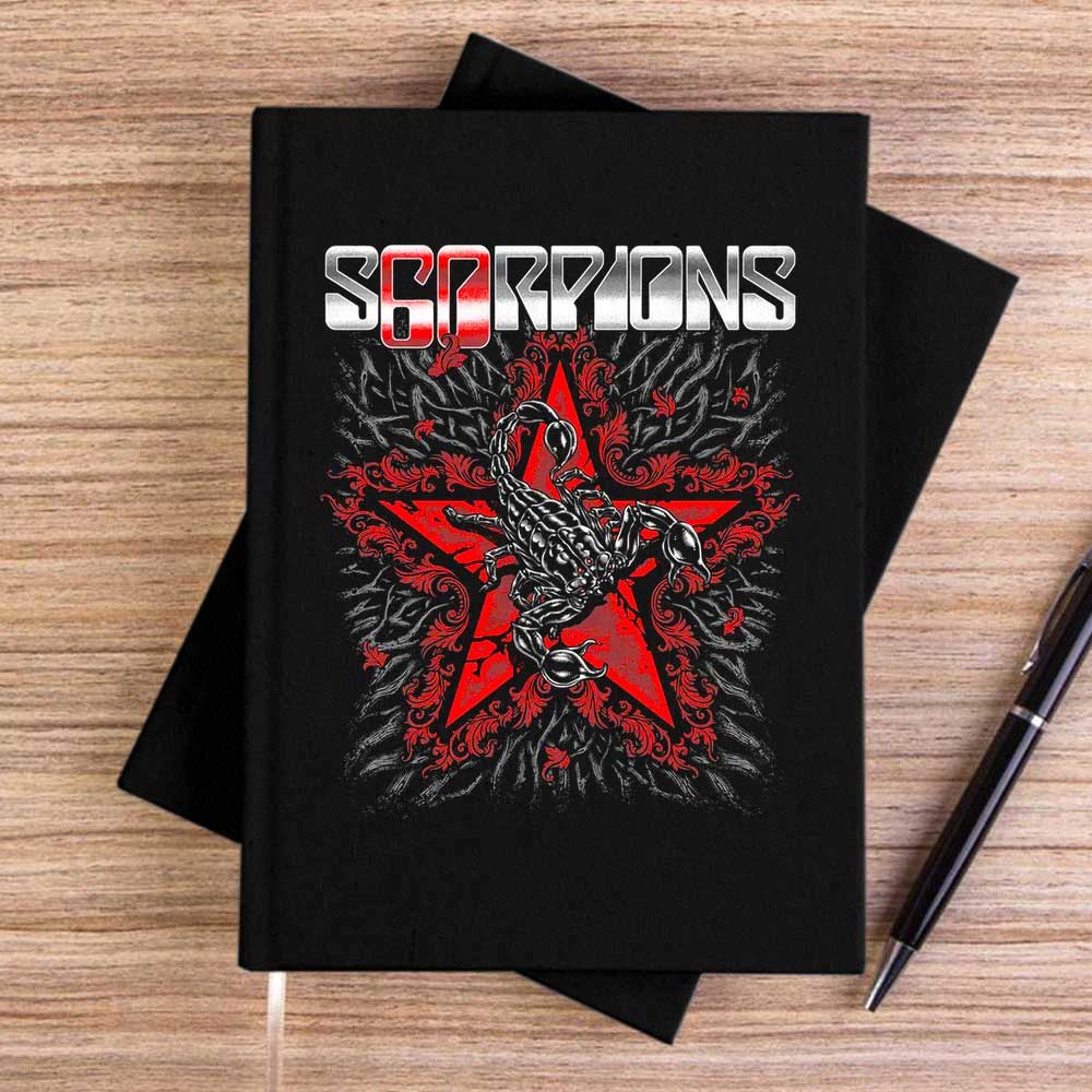 Scorpions Red Star Siyah Çizgisiz Kanvas Defter