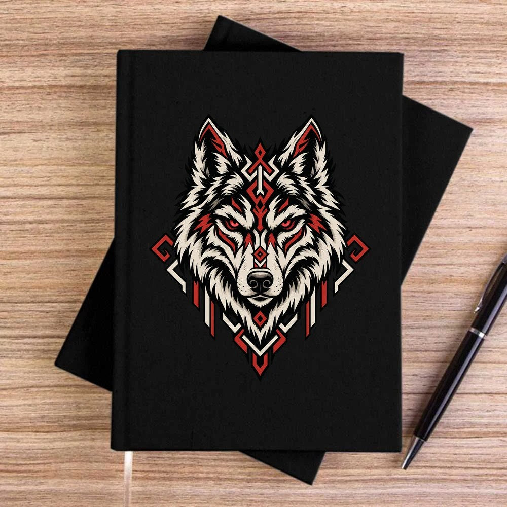 Geometrik Bozkurt Siyah Çizgisiz Kanvas Defter