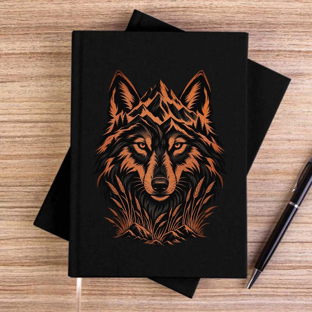 Bakır Dağ Bozkurdu Siyah Çizgisiz Kanvas Defter