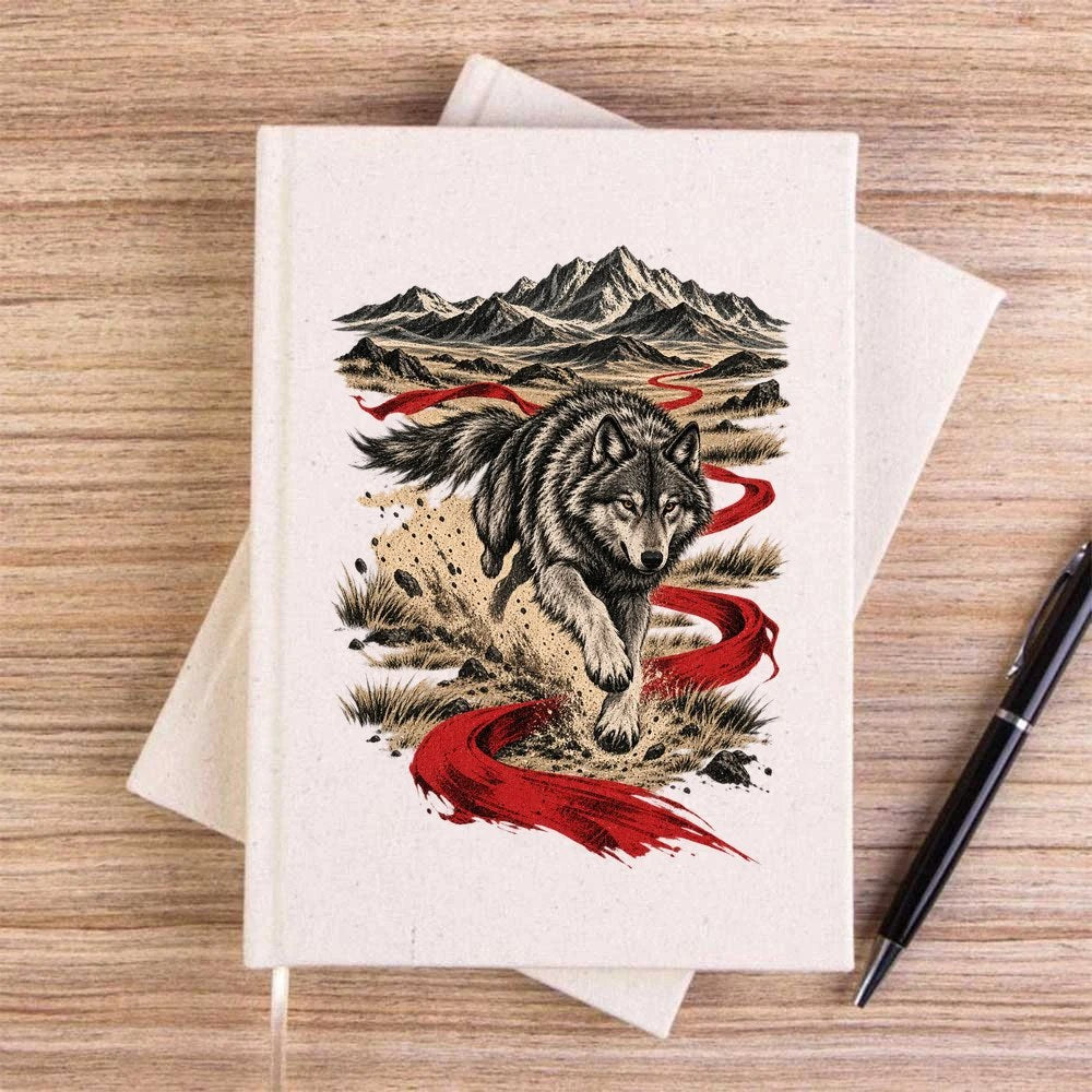 Kızıl Yol Bozkurdu Krem Çizgisiz Kanvas Defter