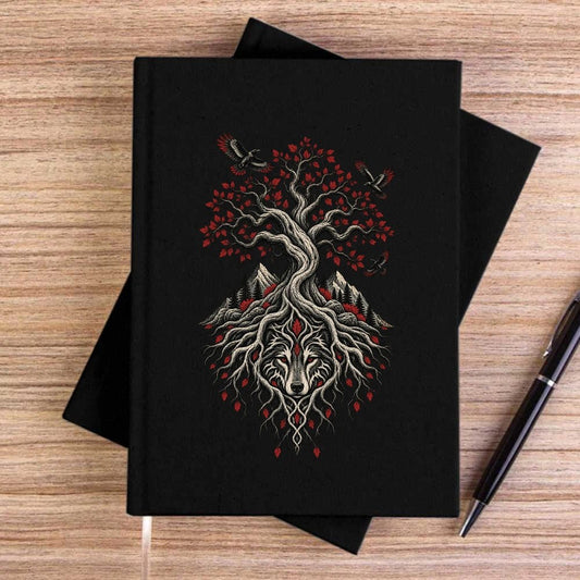 Hayat Ağacı Bozkurt Siyah Çizgisiz Kanvas Defter