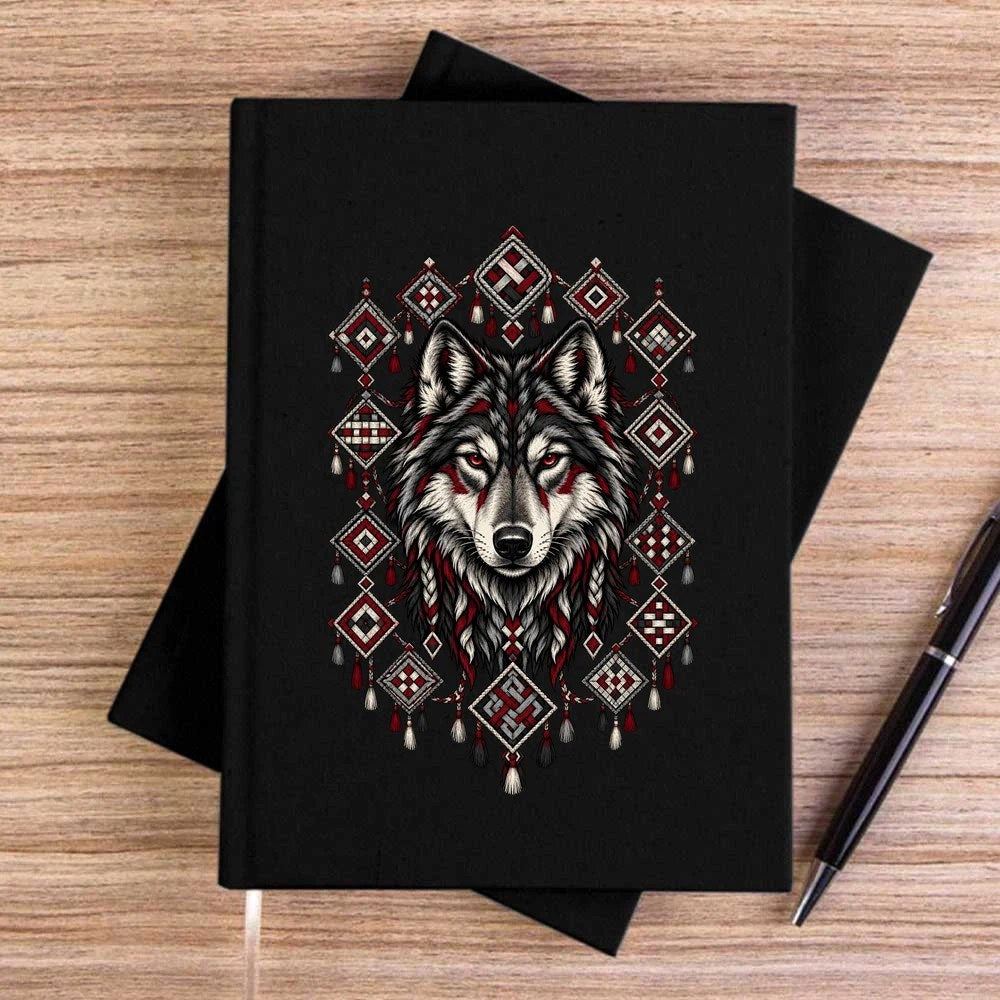 Motifli Muhafız Bozkurt Siyah Çizgisiz Kanvas Defter