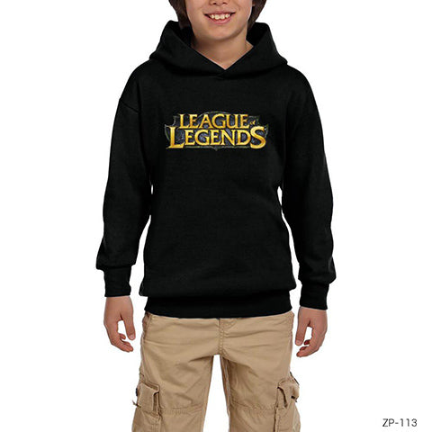 League of Legends Logo Siyah Çocuk Kapşonlu Sweatshirt