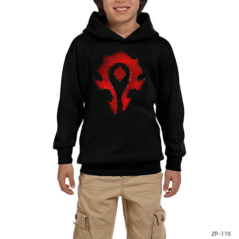 World Warcraft Logo Siyah Çocuk Kapşonlu Sweatshirt