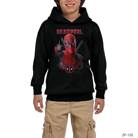 Deadpool Siyah Çocuk Kapşonlu Sweatshirt