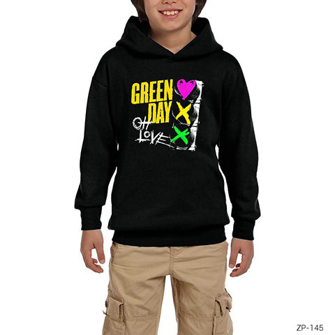 Green Day Oh Love Siyah Çocuk Kapşonlu Sweatshirt