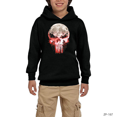 Punisher Moon Siyah Çocuk Kapşonlu Sweatshirt