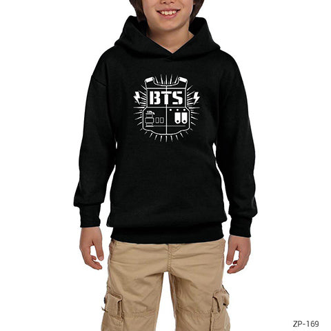 BTS Sheild Logo Siyah Çocuk Kapşonlu Sweatshirt