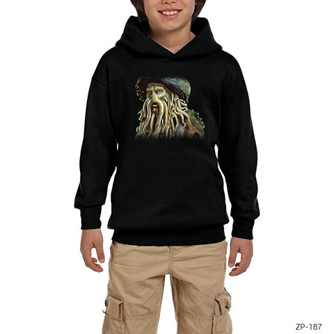 Pirates of Caribbean Davy Jones Siyah Çocuk Kapşonlu Sweatshirt