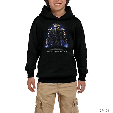 Skyrim Dragonborn Siyah Çocuk Kapşonlu Sweatshirt