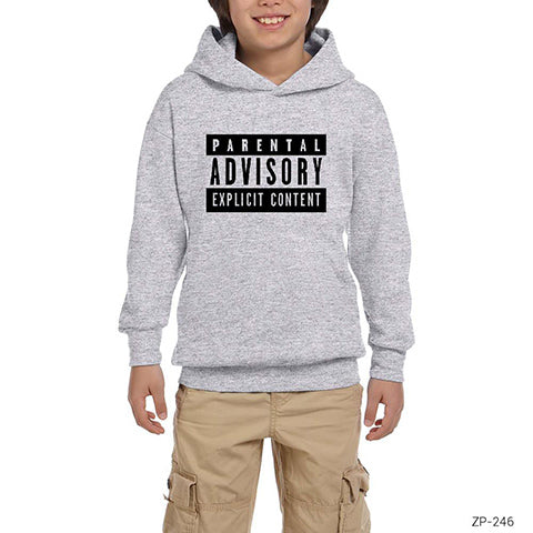 Parental Advisory Gri Çocuk Kapşonlu Sweatshirt