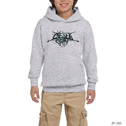 Chelsea Grin Logo Gri Çocuk Kapşonlu Sweatshirt