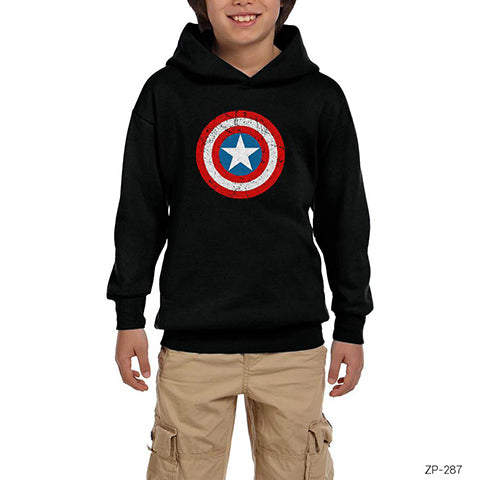 Captain America Kalkan Siyah Çocuk Kapşonlu Sweatshirt