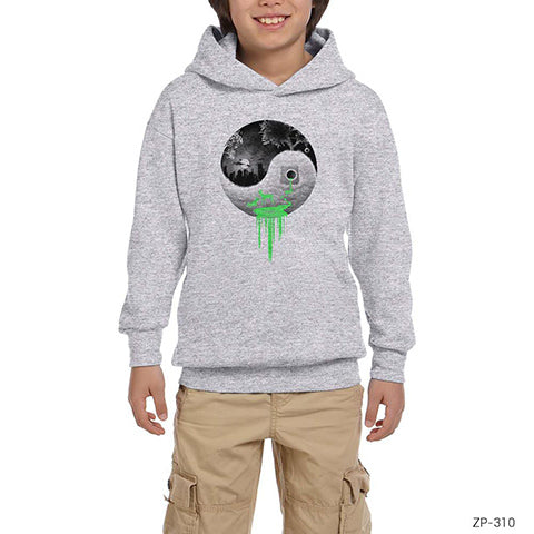 Yin Yang Eko Sistem Gri Çocuk Kapşonlu Sweatshirt