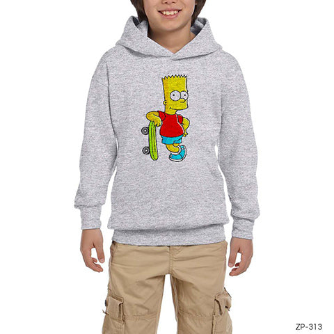 Bart Simpson Gri Çocuk Kapşonlu Sweatshirt