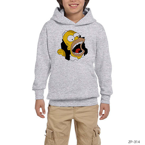 Homer Simpson Gri Çocuk Kapşonlu Sweatshirt