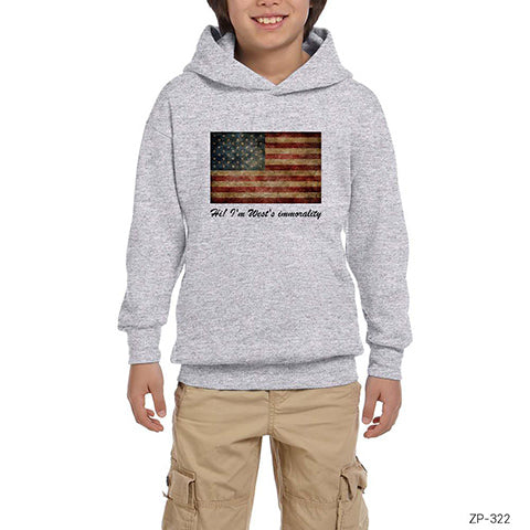 American Flag Vintage Gri Çocuk Kapşonlu Sweatshirt