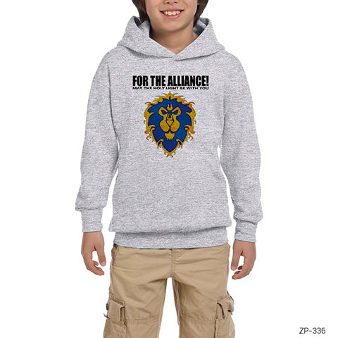 World of Warcraft Alliance Gri Çocuk Kapşonlu Sweatshirt