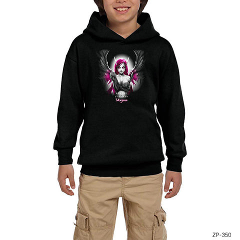 League of Legends Morgana Siyah Çocuk Kapşonlu Sweatshirt