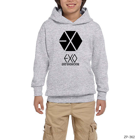 Exo Logo Gri Çocuk Kapşonlu Sweatshirt