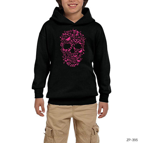 Skull Butterfly Siyah Çocuk Kapşonlu Sweatshirt