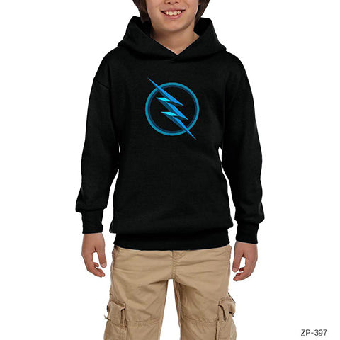 Flash Logo Blue Siyah Çocuk Kapşonlu Sweatshirt