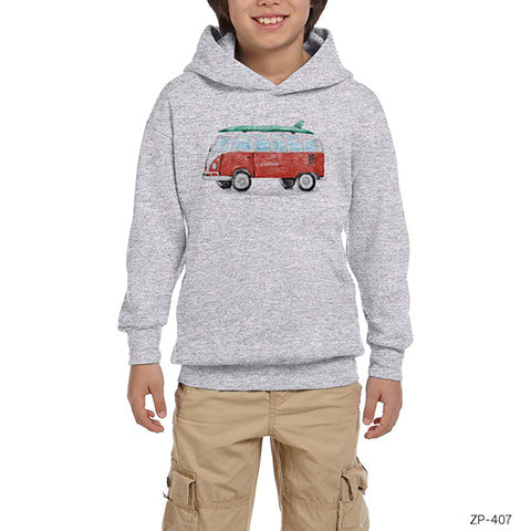 Wolksvagen Minibus Paint Gri Çocuk Kapşonlu Sweatshirt