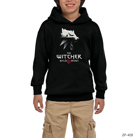 The Witcher 3 Wolf Silhouette Siyah Çocuk Kapşonlu Sweatshirt