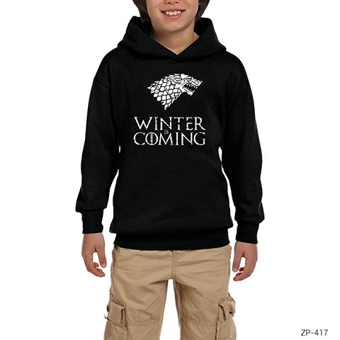 Game Of Thrones Winter is Coming White Gri Çocuk Kapşonlu Sweatshirt