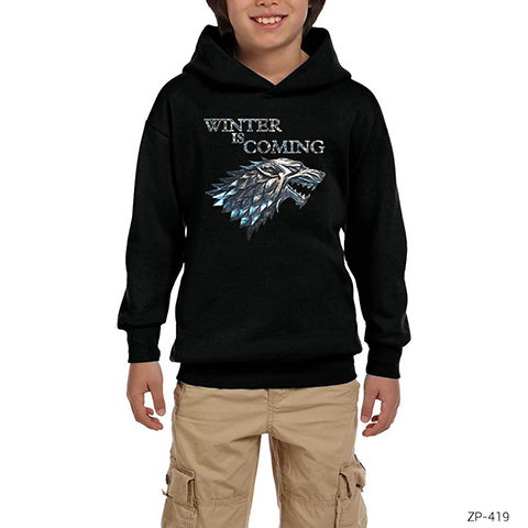 Game of Thrones Winter is Coming Epic Siyah Çocuk Kapşonlu Sweatshirt